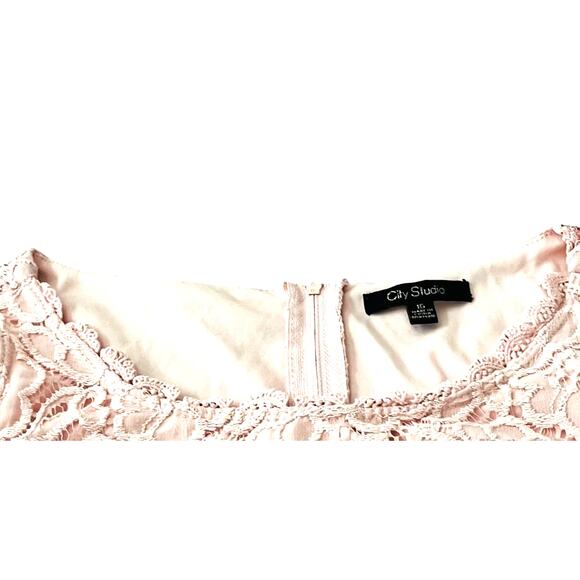 CITY STUDIO SLEEVELESS ROUND NECK MIDI LACE SKATER DRESS, JUNIOR, 15, PINK-LINED - Picture 2 of 12